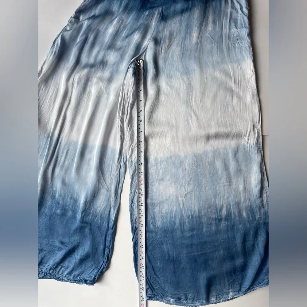 BELLA DAHL Flowy Wide Leg Crop Mykonos Strp Blue Tie-Dye Wide-Leg Pants - Picture 5 of 7